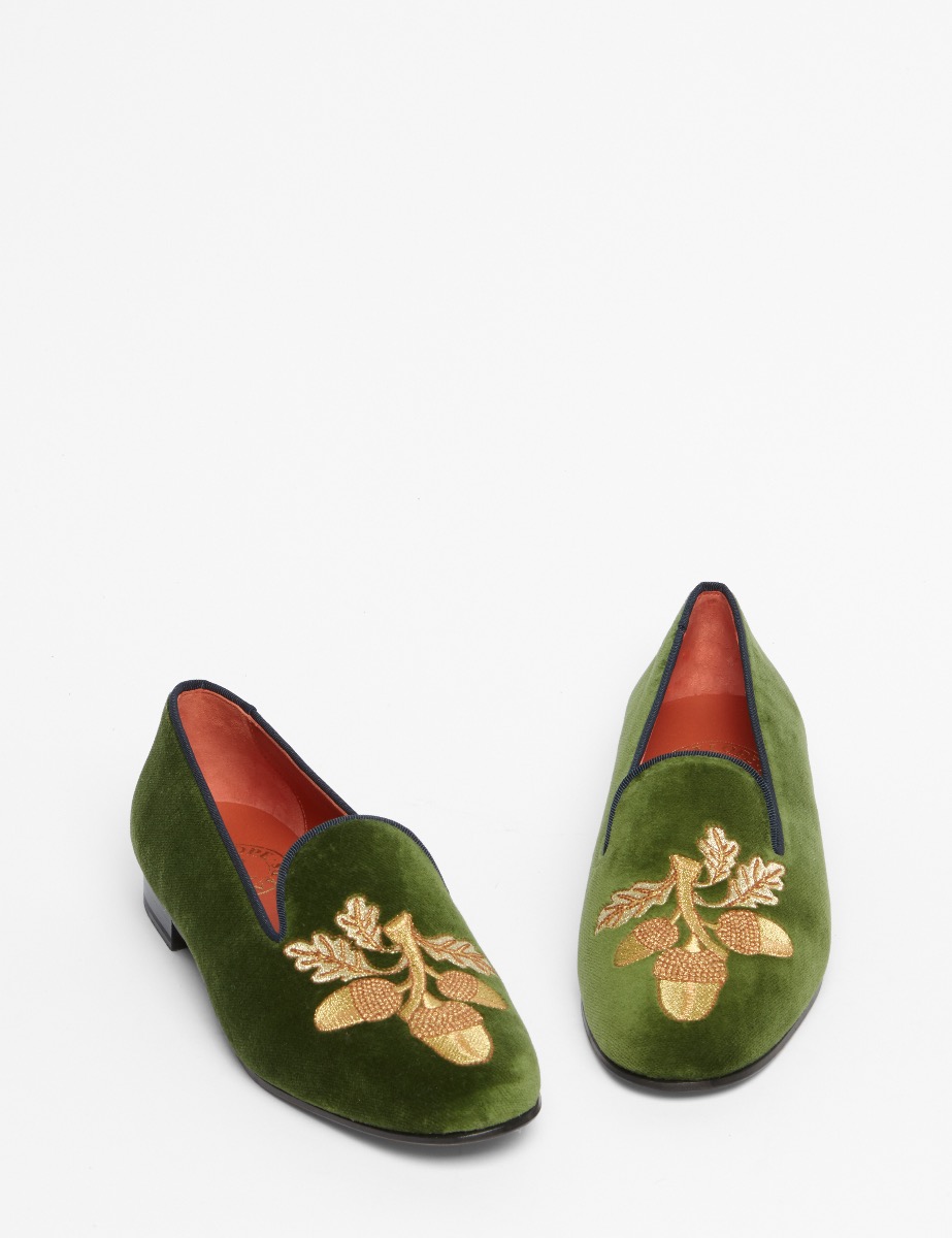 Dandy Embroidered Slipper Khaki Penelope Chilvers
